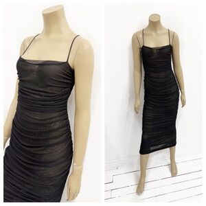 JLUXLABEL Black Ruched Midi Slip Dress